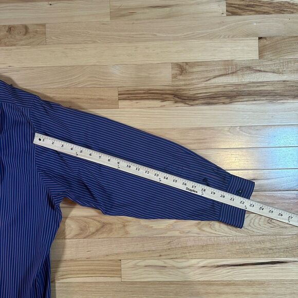 Paul Frederick Non-Iron 2 Ply Cotton Striped Mens Long Sleeve Dress Shirt 19x35 - Picture 6 of 6